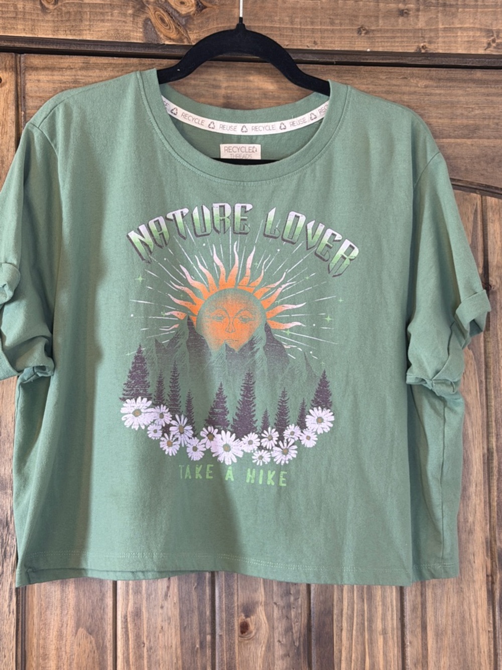 Recycled Graphic Nature Lover Crop Tee - Sage Green